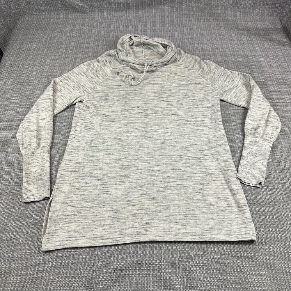 Dakini Sweater Womens XL Heather Grey Pullover Cowl Neck Drawstring Thumbholes